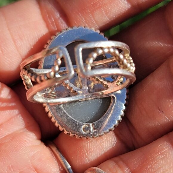 Designer Colleen Lopez purple flashy druzy 925 sterling silver heavy ring adjust - Picture 5 of 16